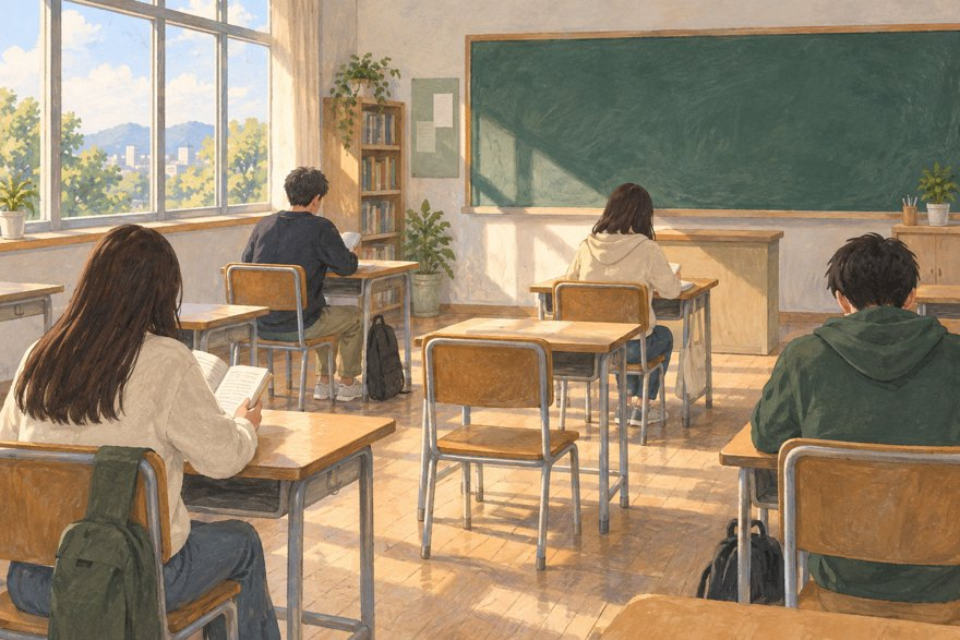 교실에서 책을 읽는 학생들을 표현한 AI 설명용 삽화